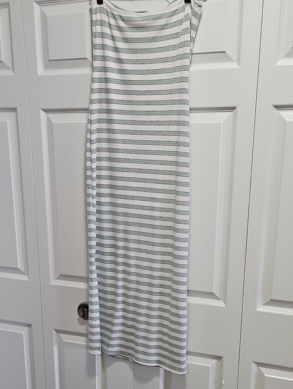 Striped White and Light Green Maxi Skirt